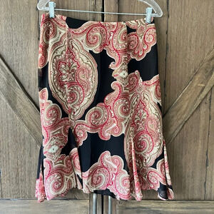 EUC Inc International Concepts Black, Tan & Red Paisley Silk Skirt Sz 8